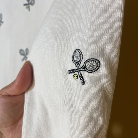 Tennis embriodered White V-Neck Top - Picture 6 of 8